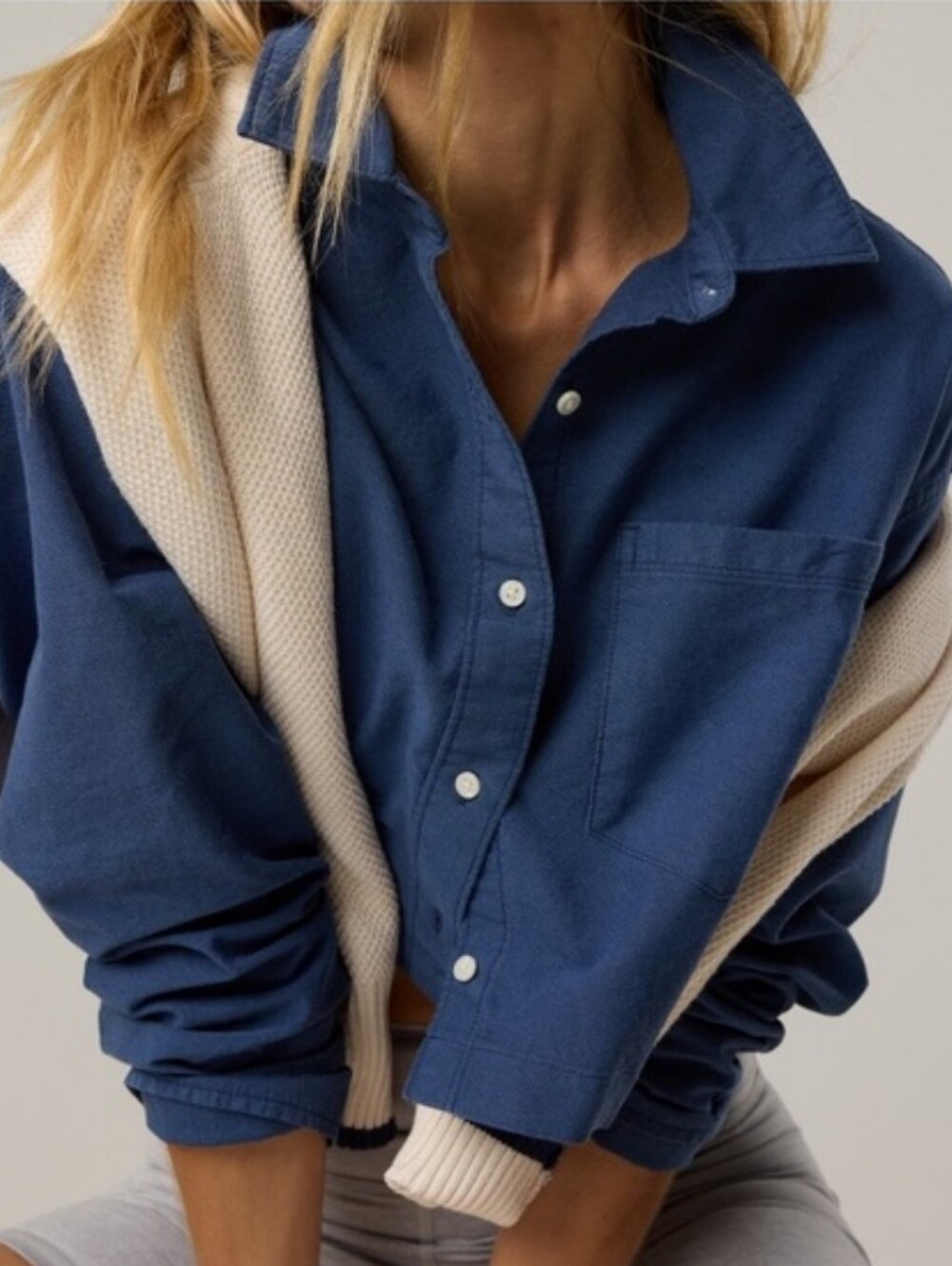 Like New - Aerie Navy Cropped Button Up Shirt - M